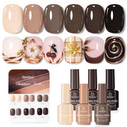 Beetles Chestnut Aura 6 Colors  Nude Brown Gel Polish Set HEMA-FREE & TPO-FREE Fall Winter Nails 15ML Each