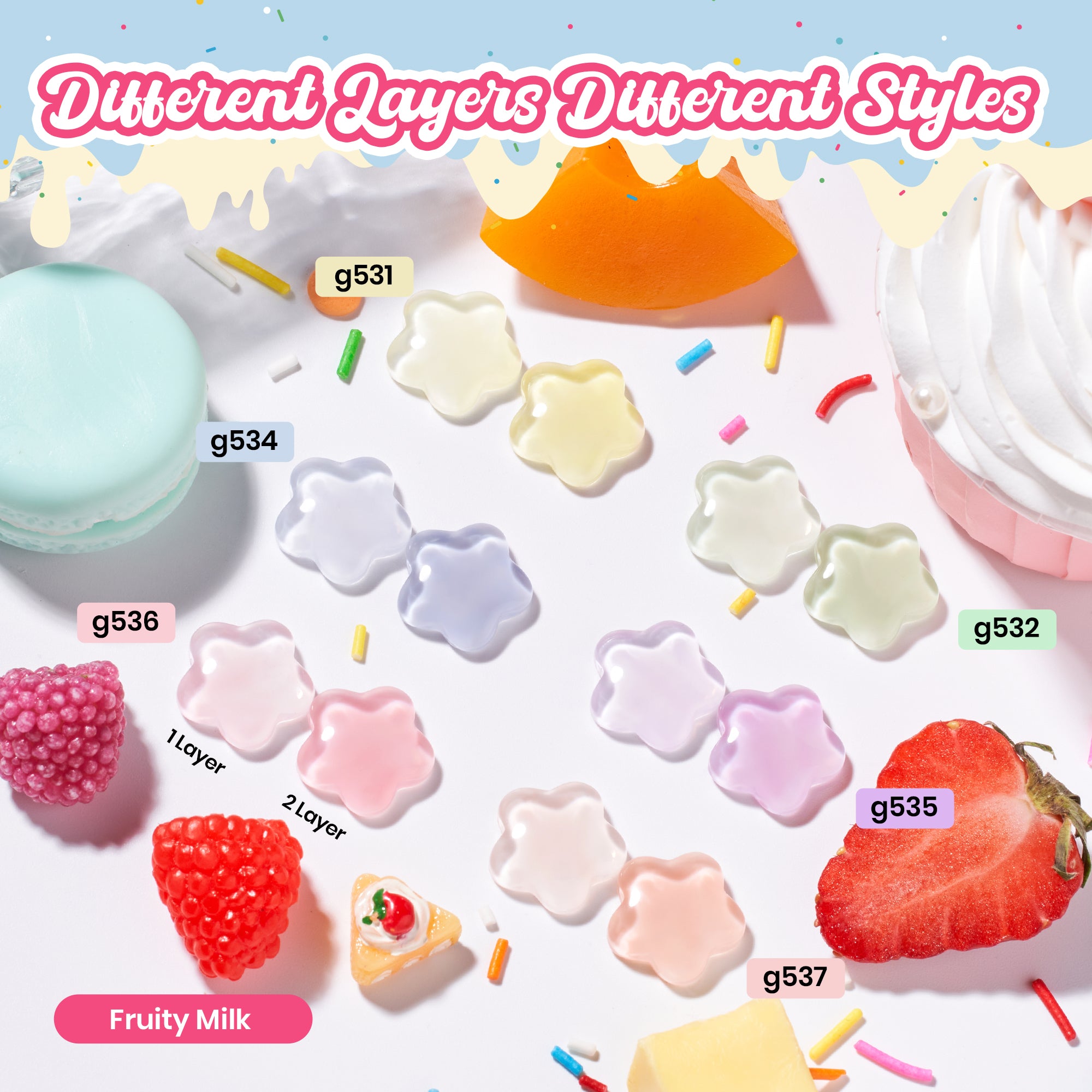 Pastel Fruity Milk Jelly Gel Whip 6 Colors Summer Nails Macaron Shimmer Glitter Gel Polish