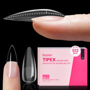 Beetles Pro Tipex Instant Apex Nail Tips, Medium Stiletto 512pcs, Thicker Strong Acrylic Tips for DIY Salon-look Extensions
