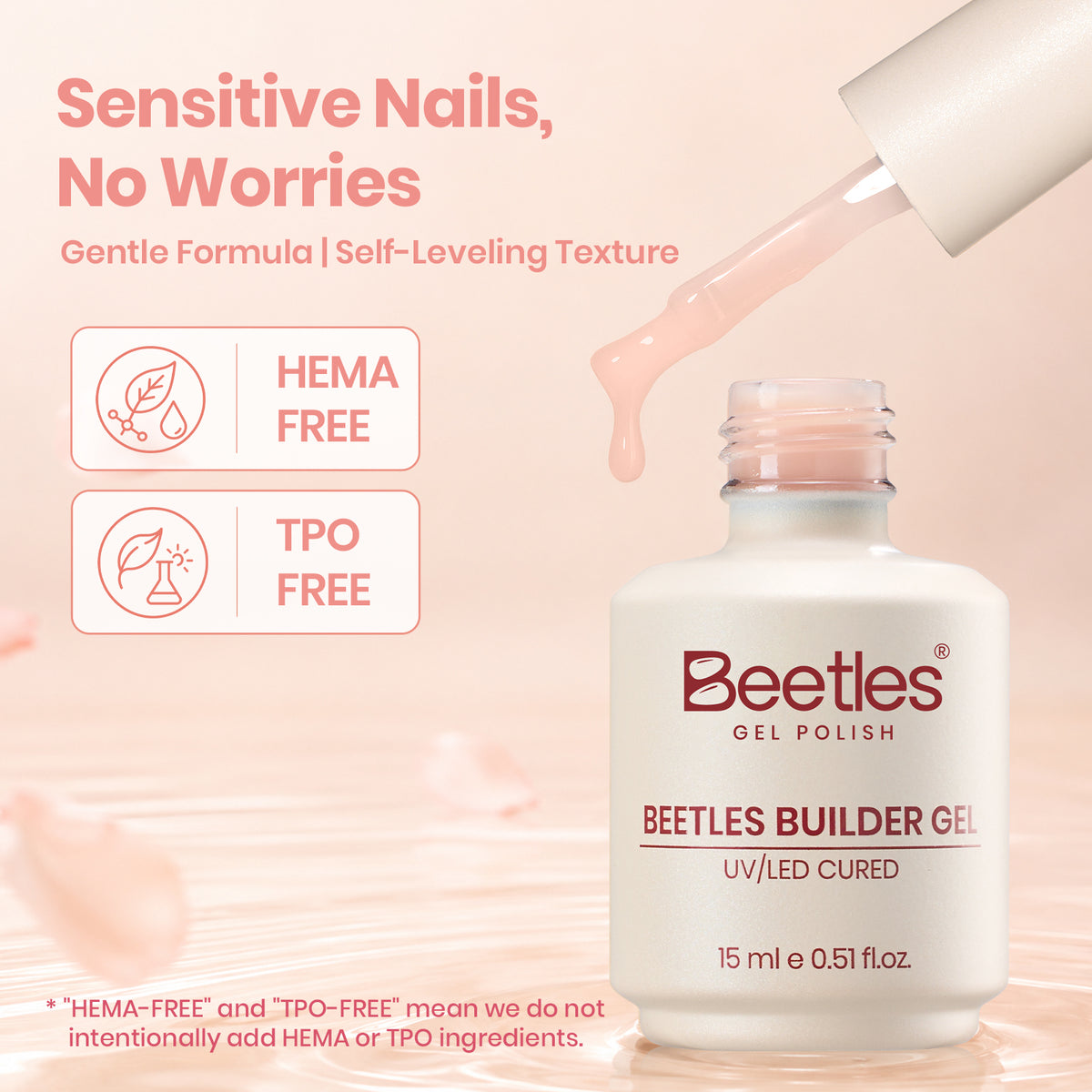 Beetles Builder Gel for Nails HEMA & TPO-Free, Sheer Nude Building Gel for Building Strengthening & Extension, Beginner Friendly DIY Salon at Home, UV LED Lamp Needed