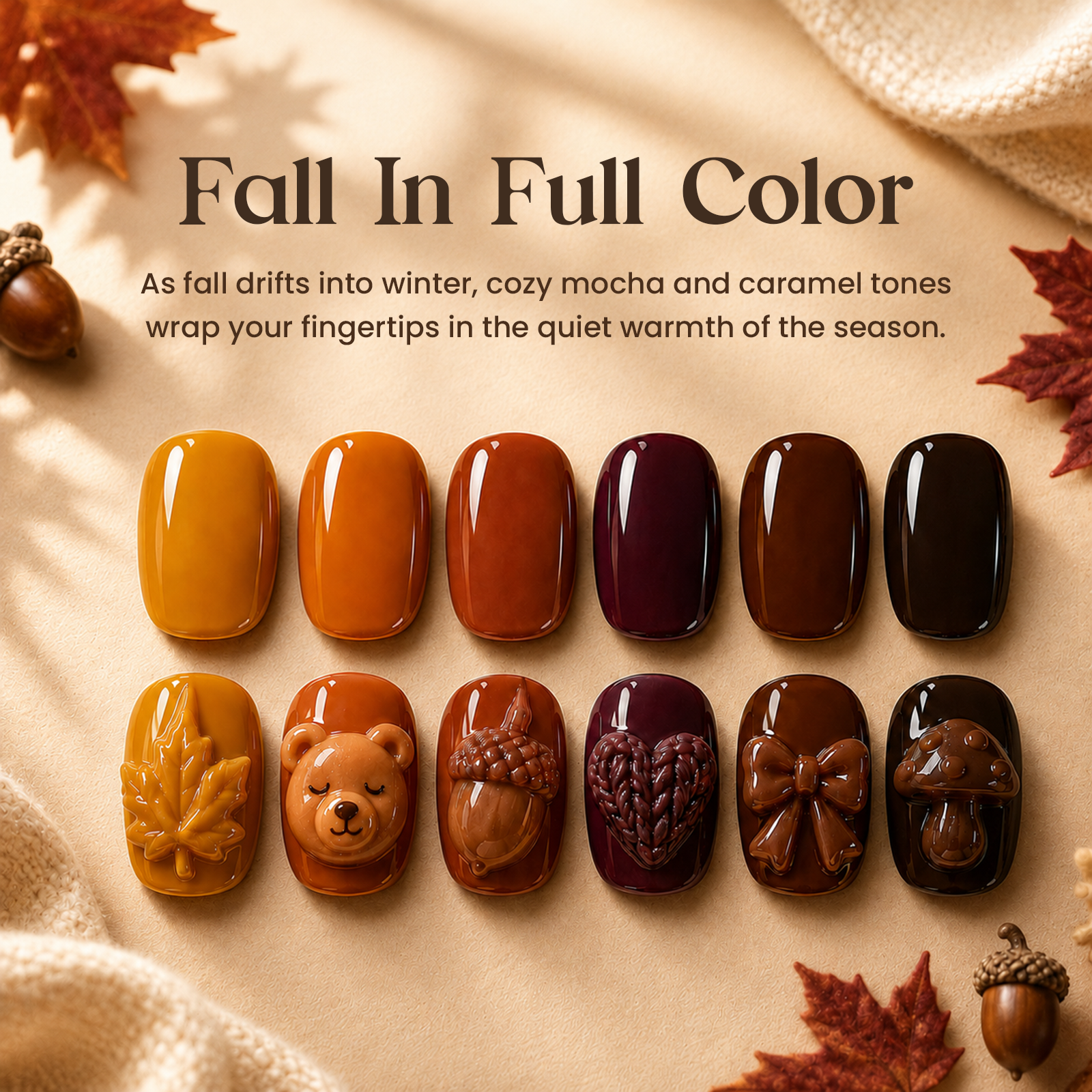 (Each 15ml) Beetles Fall in Full Color Gel Polish Set 6 Colors Fall Winter Nails
