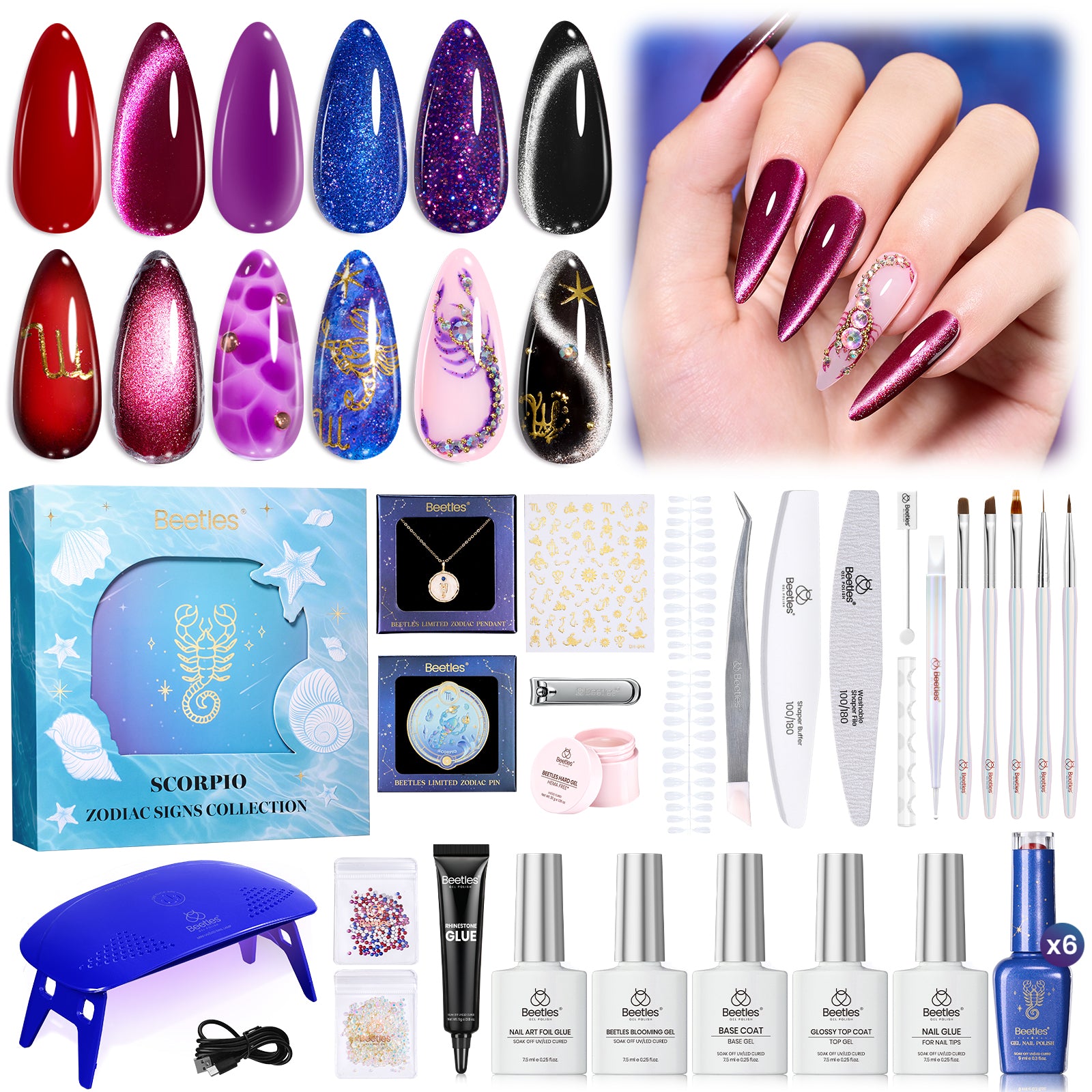 Beetles Lucky Box Scorpio Sign Gel Nail Polish Kit - 6 Colors Zodiac Inspired Nail Art Set