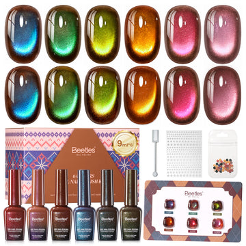 Beetles Fall Nails Season - Mocha Sweater 6 Colors Cat Eye Gel Polish Set Fall Winter Nails 9ML
