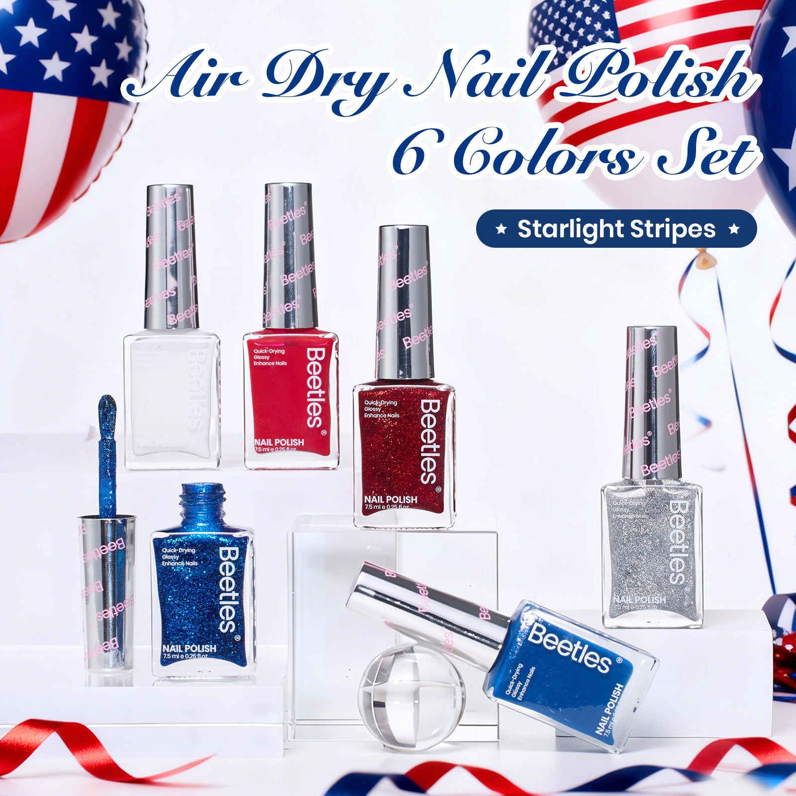 Air Dry Nail Polish| 6 Colors Gel Nail Polish Classic Red White Blue
