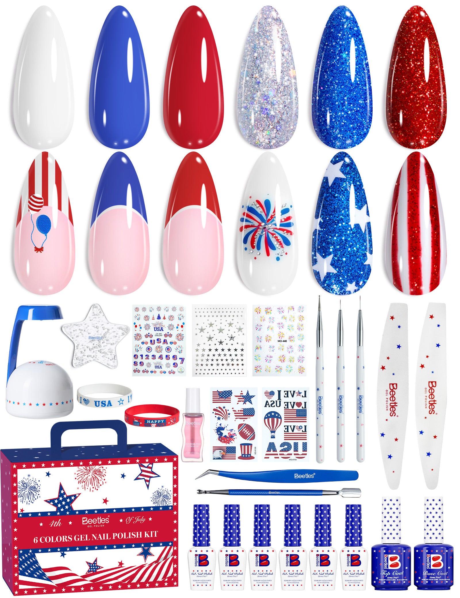 [Mother's Day Gift Box] Beetles Independence Day Gift - Beetles 4th of July Nails Hema-free Gel Kit