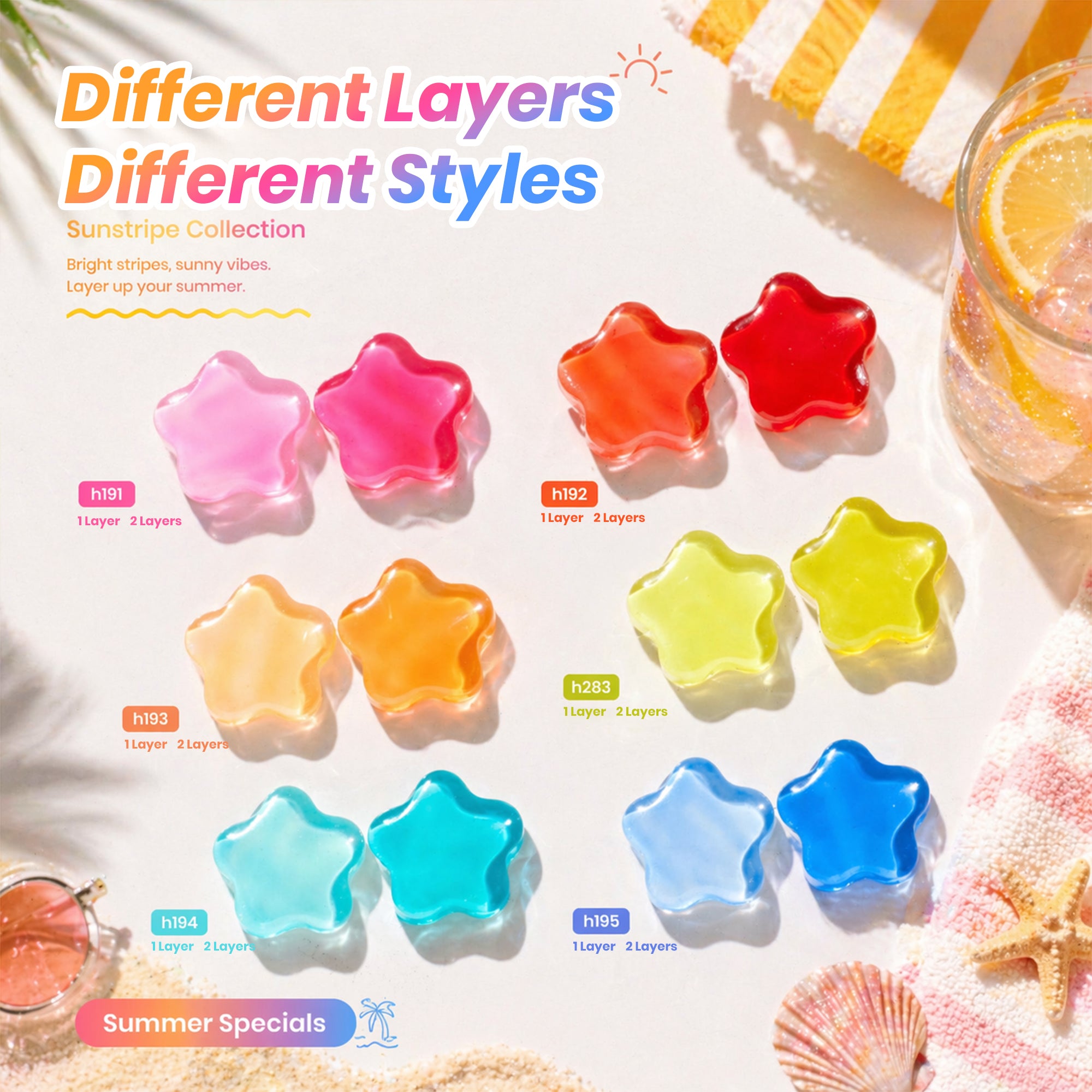 Beetles Summer Voyage - Summer Specials Jelly Gel Neon Nails 6 Colors Gel Polish Set 9ml