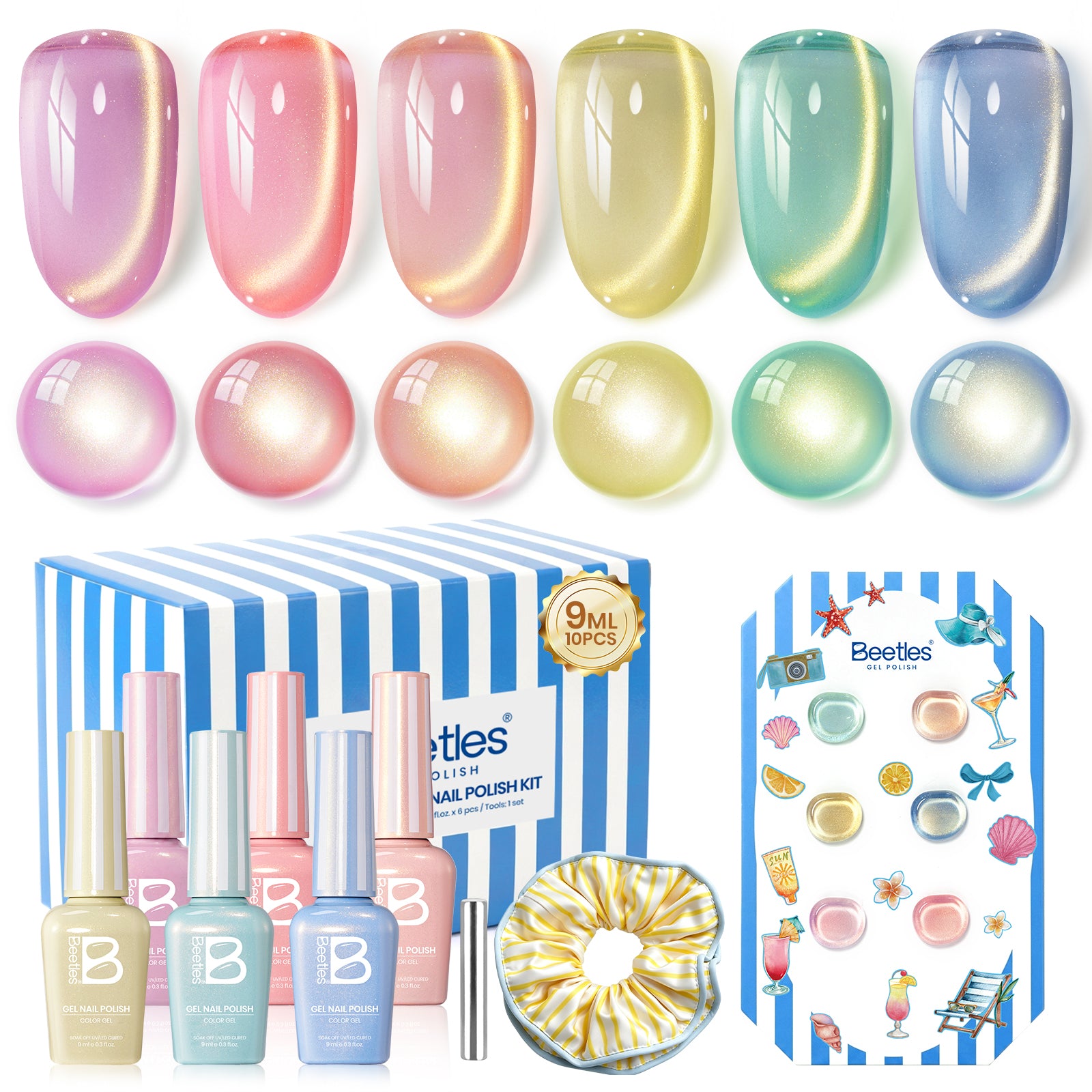 Beetles Summer Voyage - Saltmist Sunset Cat Eye Gel Neon Summer Nails 6 Colors Gel Polish Set 9ml