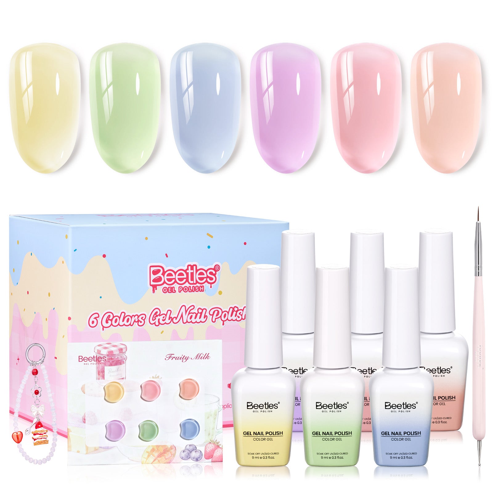 Pastel Fruity Milk Jelly Gel Whip 6 Colors Summer Nails Macaron Shimmer Glitter Gel Polish