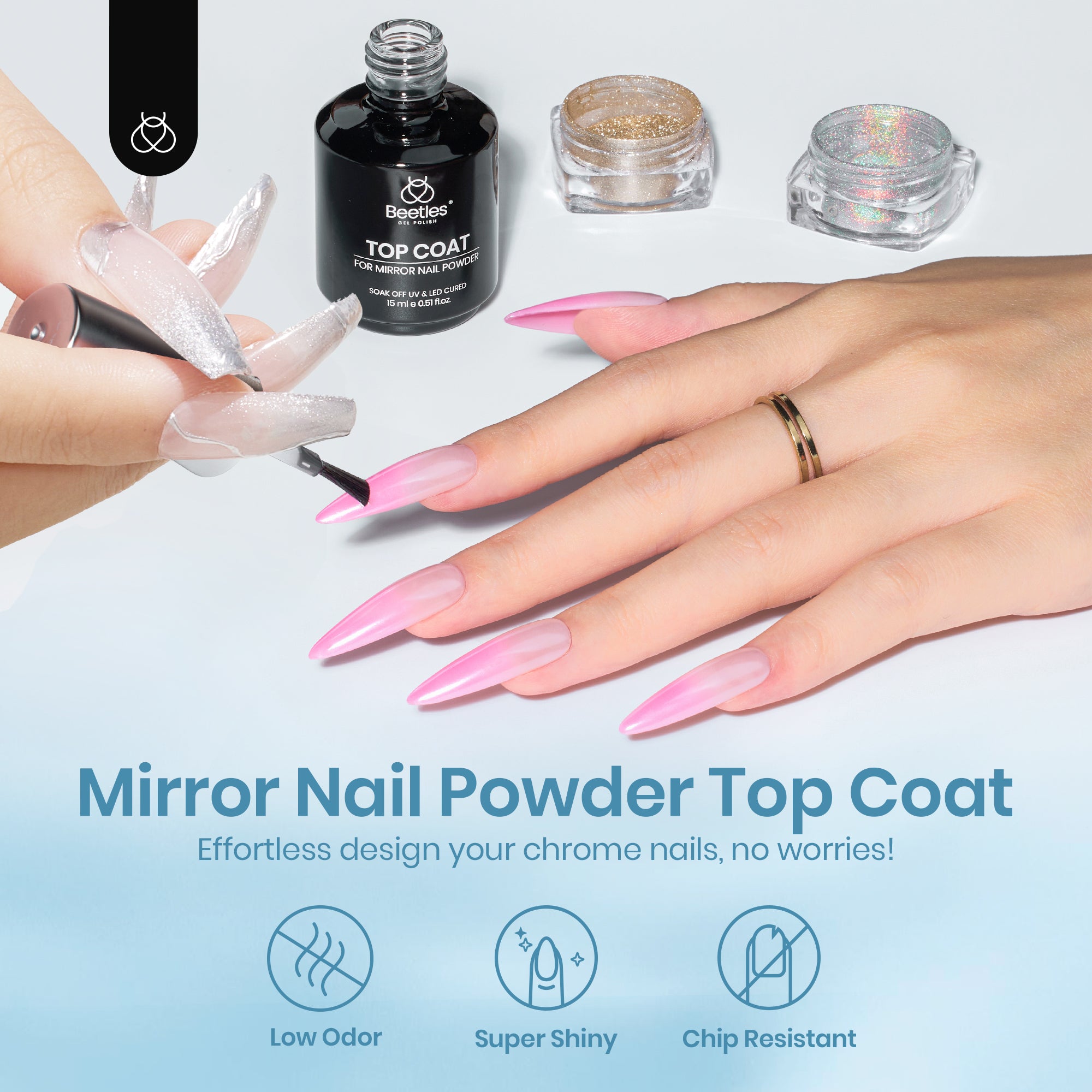 Beetles Stay Shining Chrome Powder Top Coat HEMA Free & TPO Free 15ml