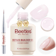 Beetles Builder Gel Nail Kit HEMA & TPO-Free, Petal Sheer Pink with Nail Art Brush, 8 in 1 for Building Strengthening & Extension, Beginner Friendly DIY Salon at Home, UV LED Lamp Needed