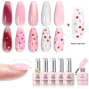 Beetles Builder Gel 5 Colors Nude Shimmer Glitter 7-in-1 Hema Free Strengther Gel with Heart Top Coat for Nail Apex Building Soak Off LED Lamp Nail Extension DIY Salon Gifts for Women
