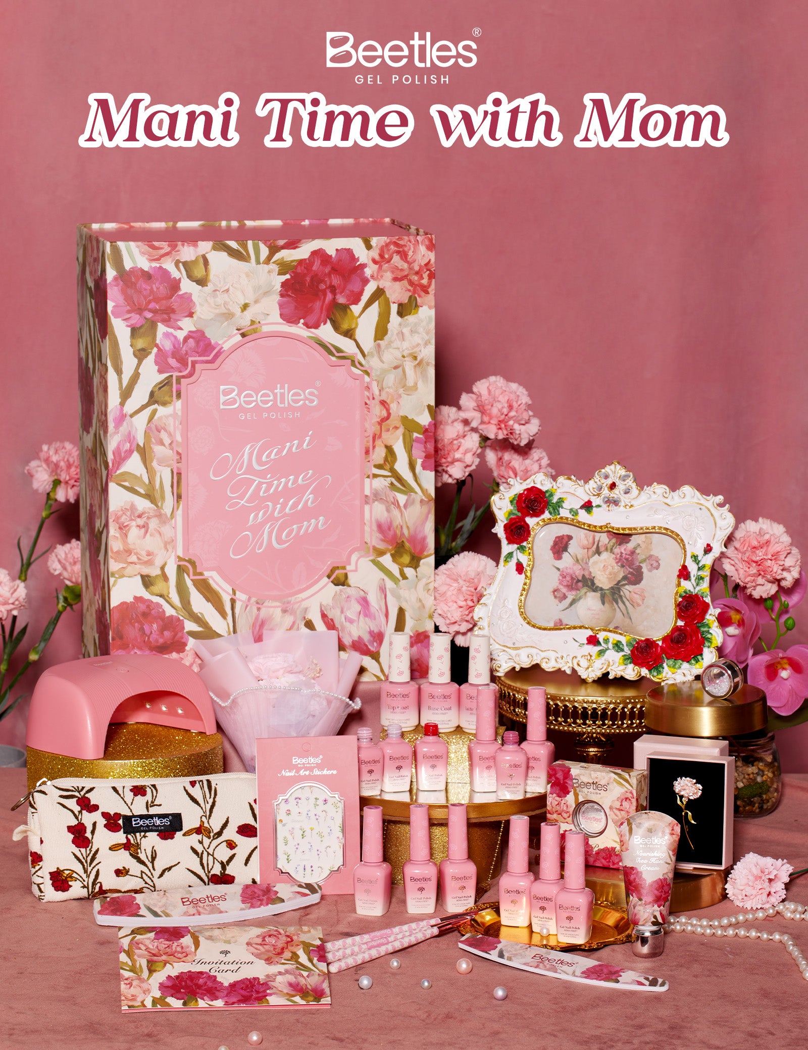 Beetles Mani Time with Mom Mother’s Day Gift Box-12 Gel Nail Polish Colors with Nail Lamp HEMA Free & TPO Free Complete Manicure Kit