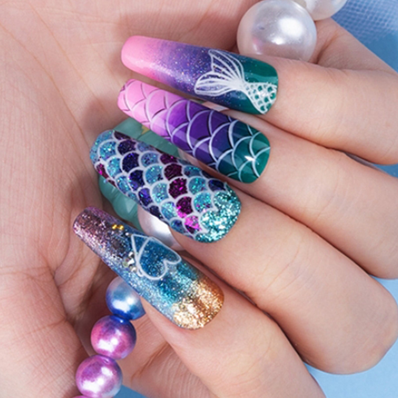 Beetles 20 Colors Ocean Coral Mixed Colors Series Purple Gel Nail Polish Set, 23Pcs Green Blue Pink Gold Sequins Gel Sparkling Glitter Gel Nail Polish Kit with Glossy & Matte Top Coat Base Coat