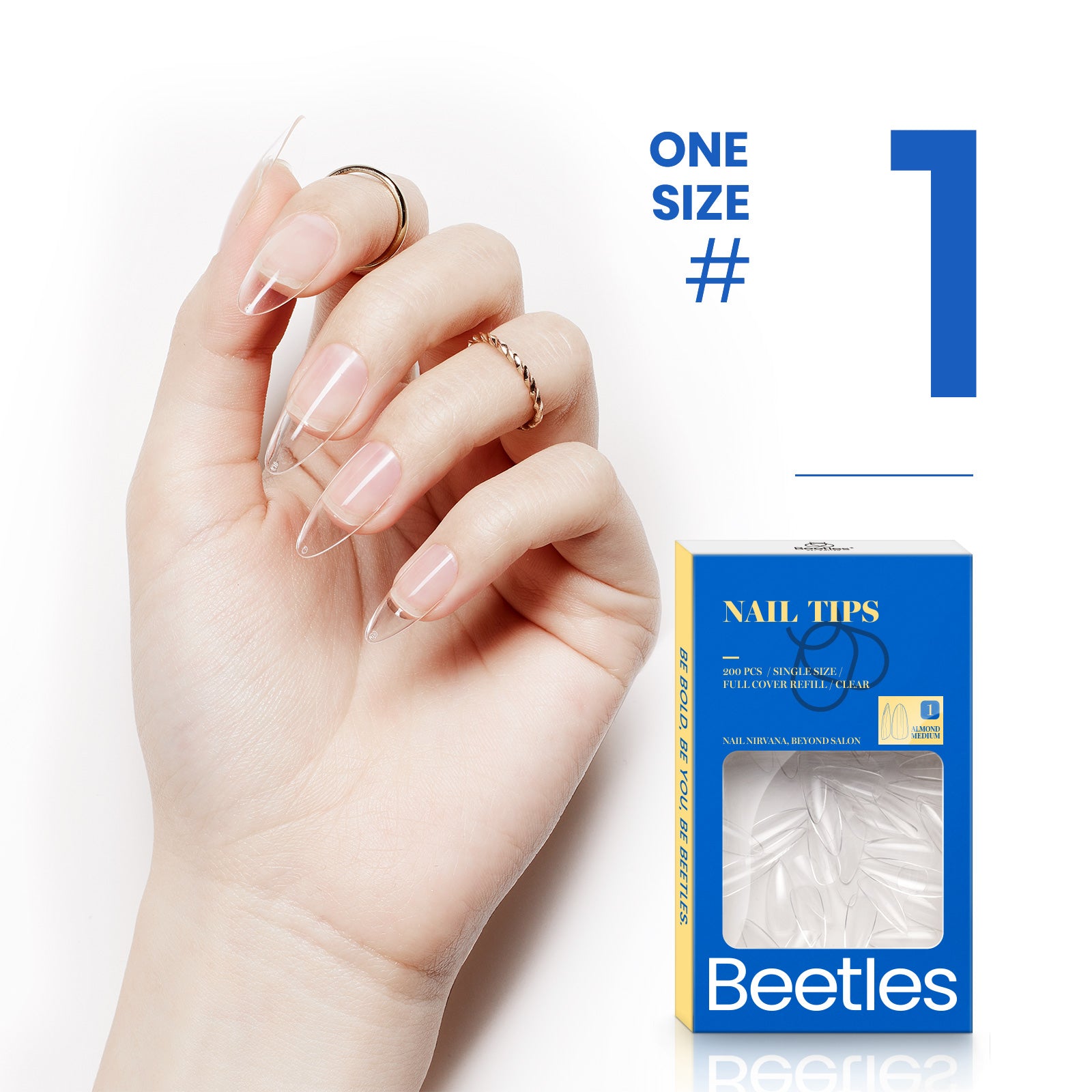 Beetles Gel Tips Refill Pack Medium Almond Shape, 200pcs Number 0 Separate Size Pre-shaped Clear Full Cover False Nails, Easy Nail Extensions Acrylic Nails False Press on Nail Tips