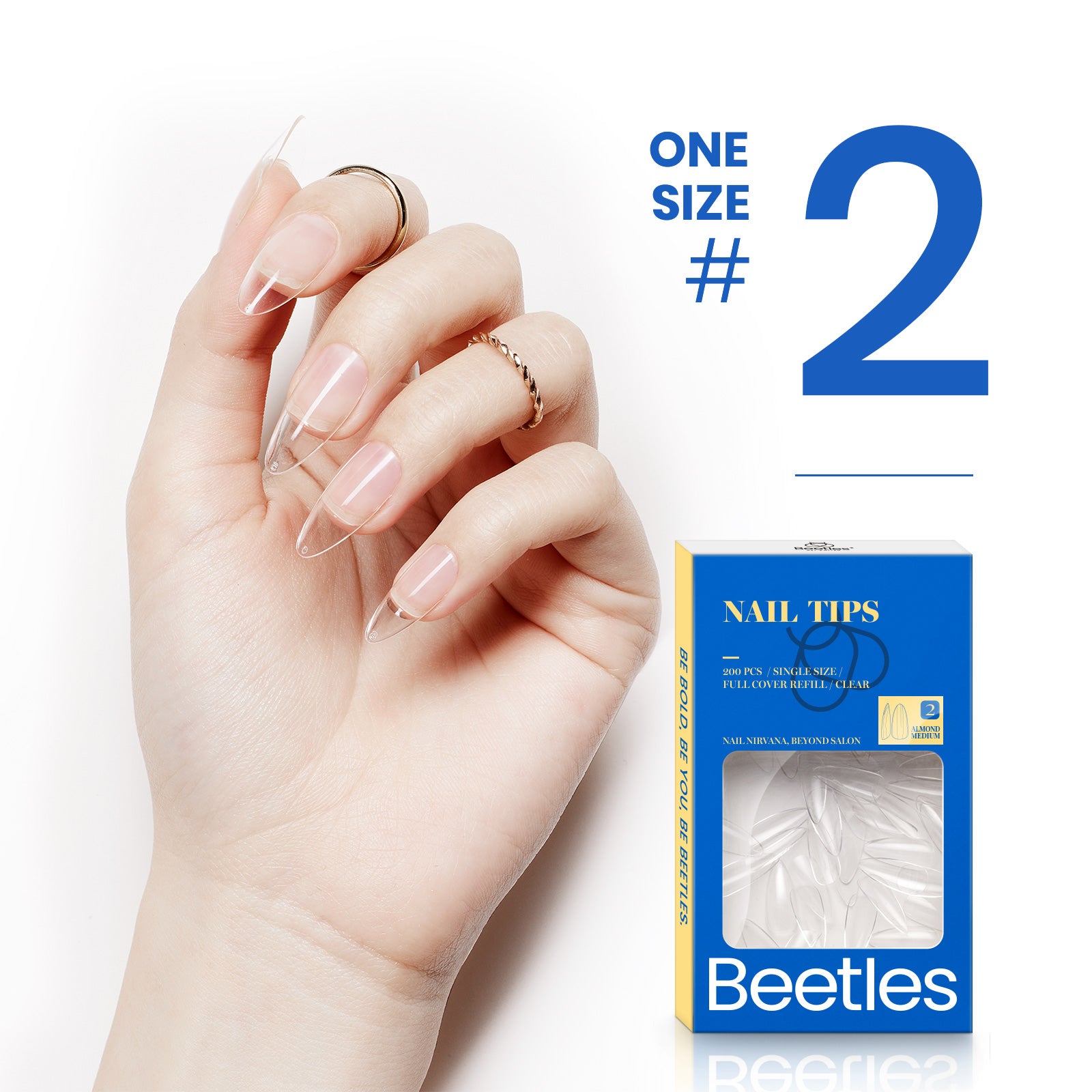Beetles Gel Tips Refill Pack Medium Almond Shape, 200pcs Number 0 Separate Size Pre-shaped Clear Full Cover False Nails, Easy Nail Extensions Acrylic Nails False Press on Nail Tips