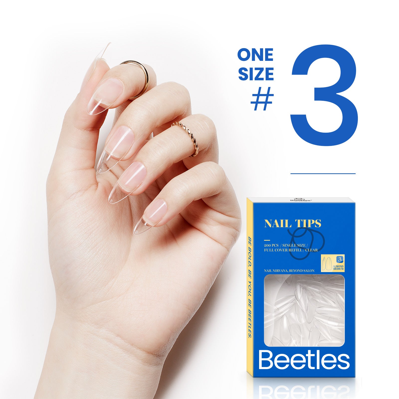 Beetles Gel Tips Refill Pack Medium Almond Shape, 200pcs Number 0 Separate Size Pre-shaped Clear Full Cover False Nails, Easy Nail Extensions Acrylic Nails False Press on Nail Tips