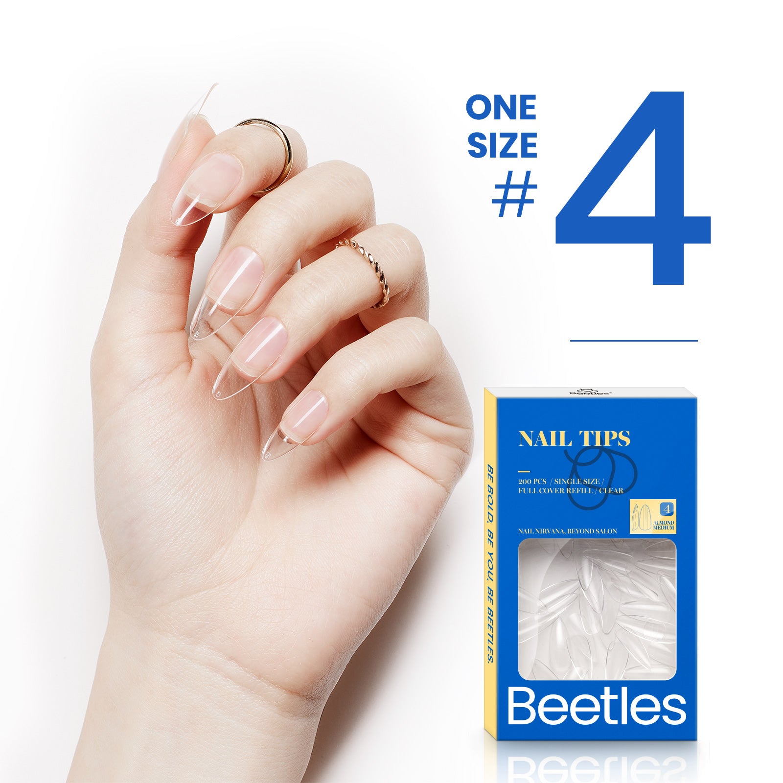 Beetles Gel Tips Refill Pack Medium Almond Shape, 200pcs Number 0 Separate Size Pre-shaped Clear Full Cover False Nails, Easy Nail Extensions Acrylic Nails False Press on Nail Tips