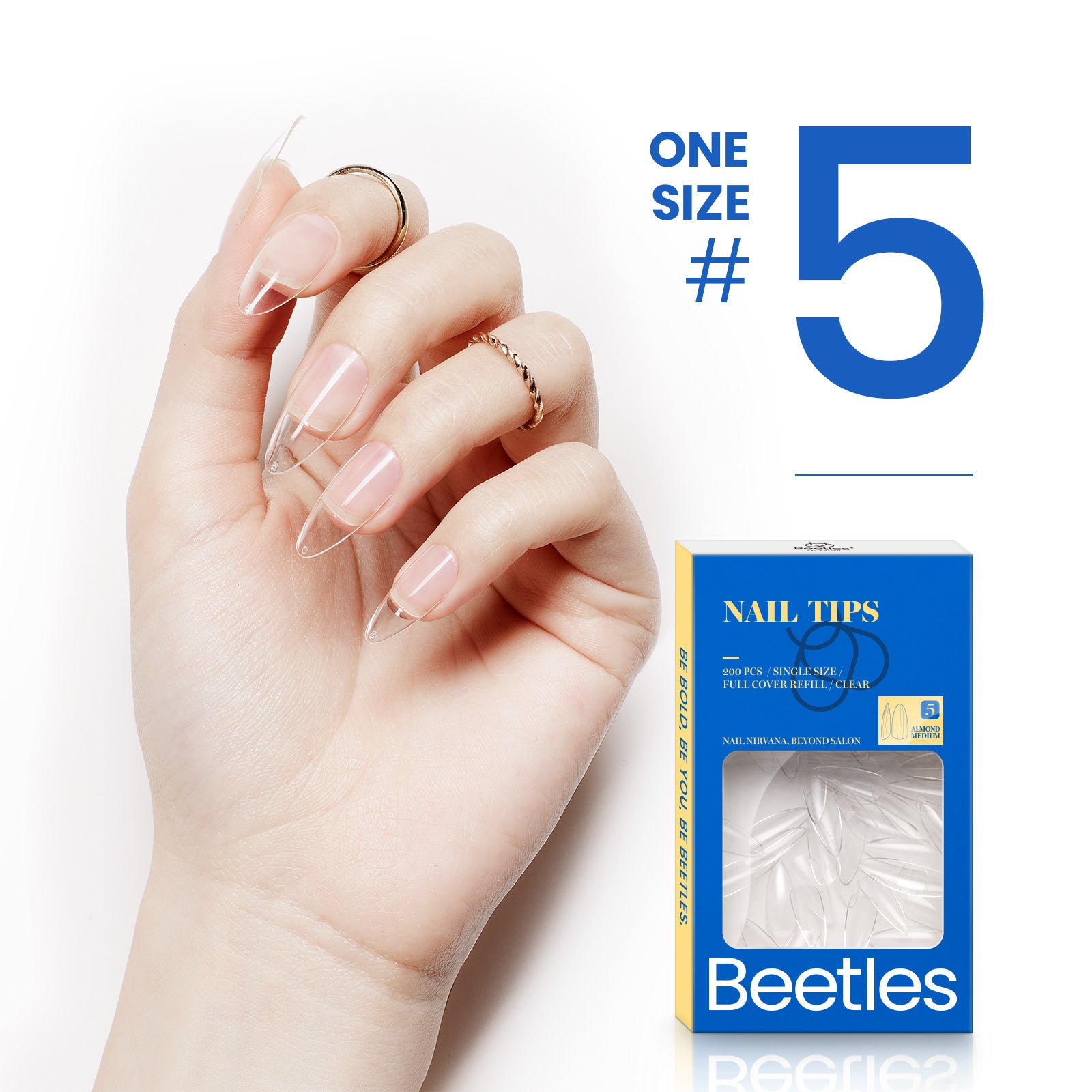 Beetles Gel Tips Refill Pack Medium Almond Shape, 200pcs Number 0 Separate Size Pre-shaped Clear Full Cover False Nails, Easy Nail Extensions Acrylic Nails False Press on Nail Tips