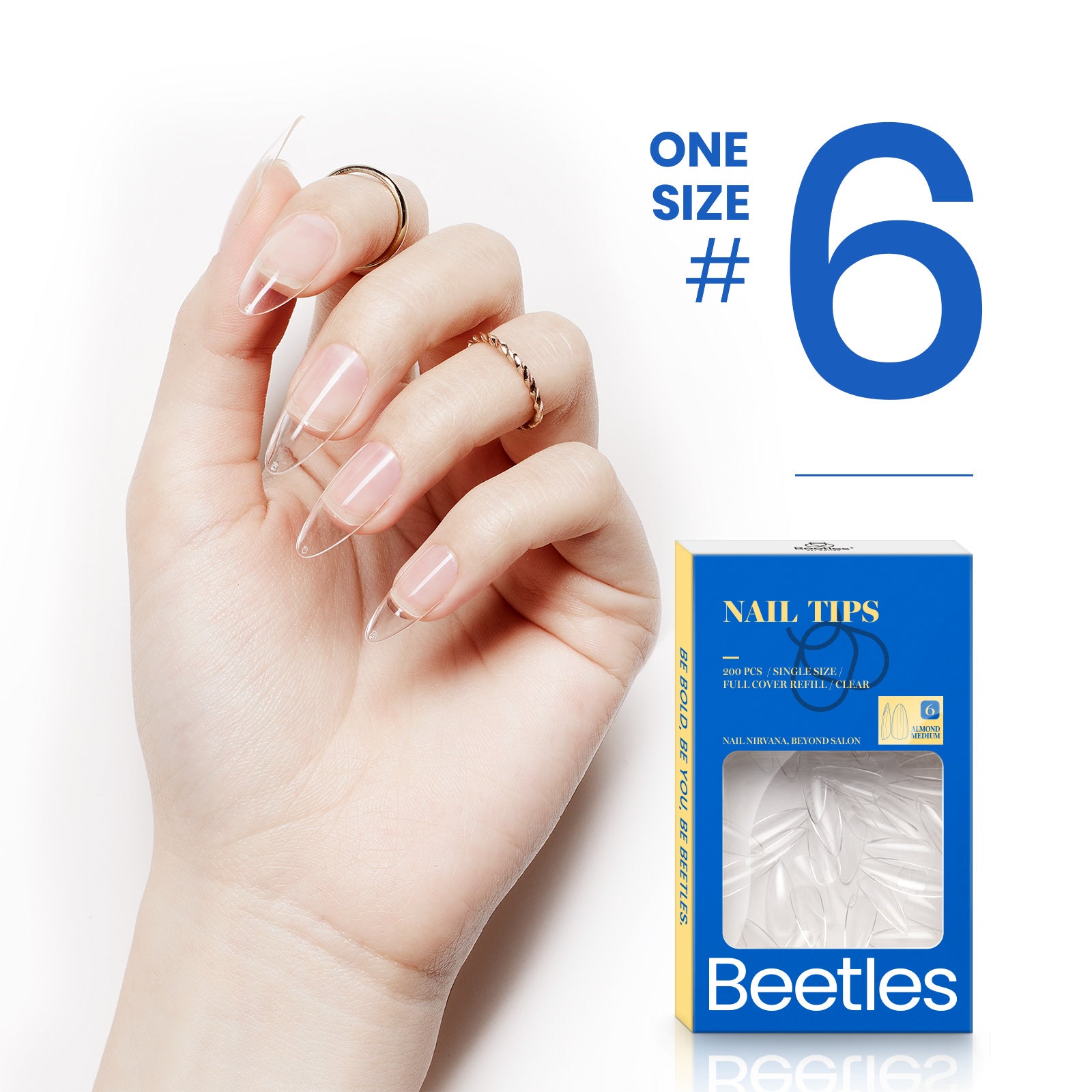 Beetles Gel Tips Refill Pack Medium Almond Shape, 200pcs Number 0 Separate Size Pre-shaped Clear Full Cover False Nails, Easy Nail Extensions Acrylic Nails False Press on Nail Tips