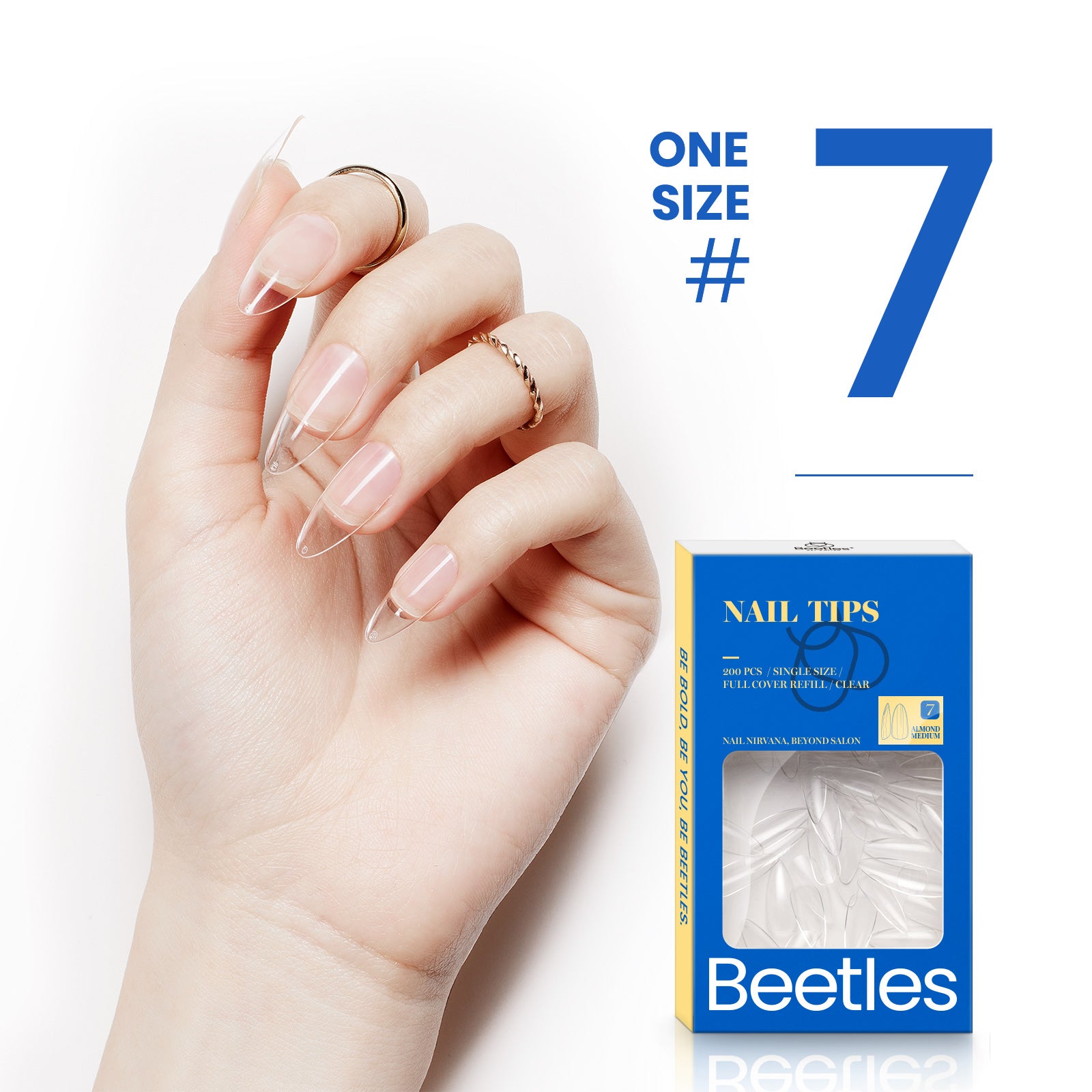 Beetles Gel Tips Refill Pack Medium Almond Shape, 200pcs Number 0 Separate Size Pre-shaped Clear Full Cover False Nails, Easy Nail Extensions Acrylic Nails False Press on Nail Tips