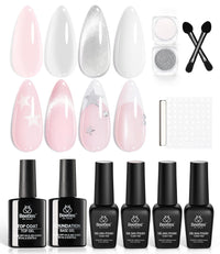 Pink Milky 4 Colors Valentines Nails with All-Inclusive Nail Art Essentials Kits Larger Capacity