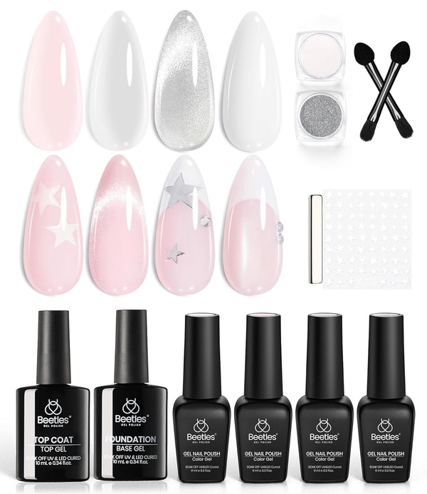Pink Milky 4 Colors Valentines Nails with All-Inclusive Nail Art Essentials Kits Larger Capacity