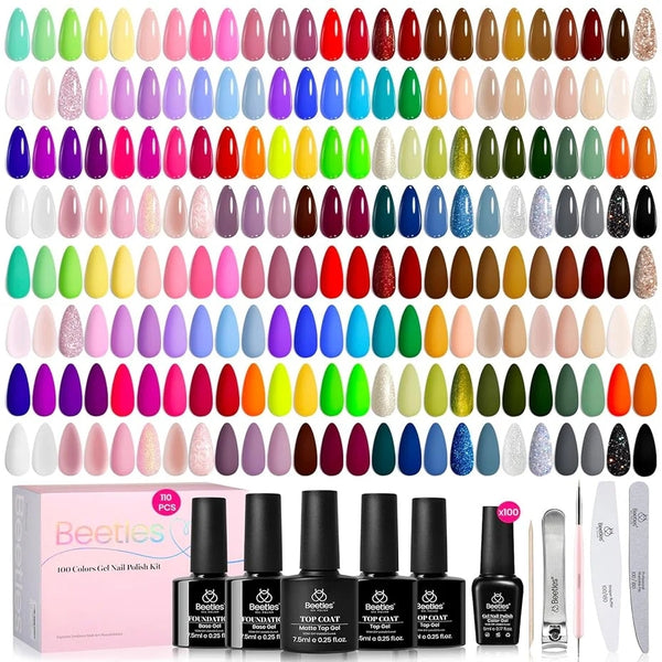 (Extra Free $20 Gift)  100 Colors Valentine Nails 110 PCS Perfect Gift Gel Polish Set for Valentines Nails All Season
