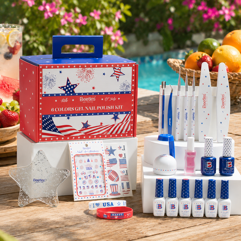 (Today Only: $39.99) Red White Blue Gift Box Hema-free Summer Holiday Nails Gel Kit With UV Nail Lamp