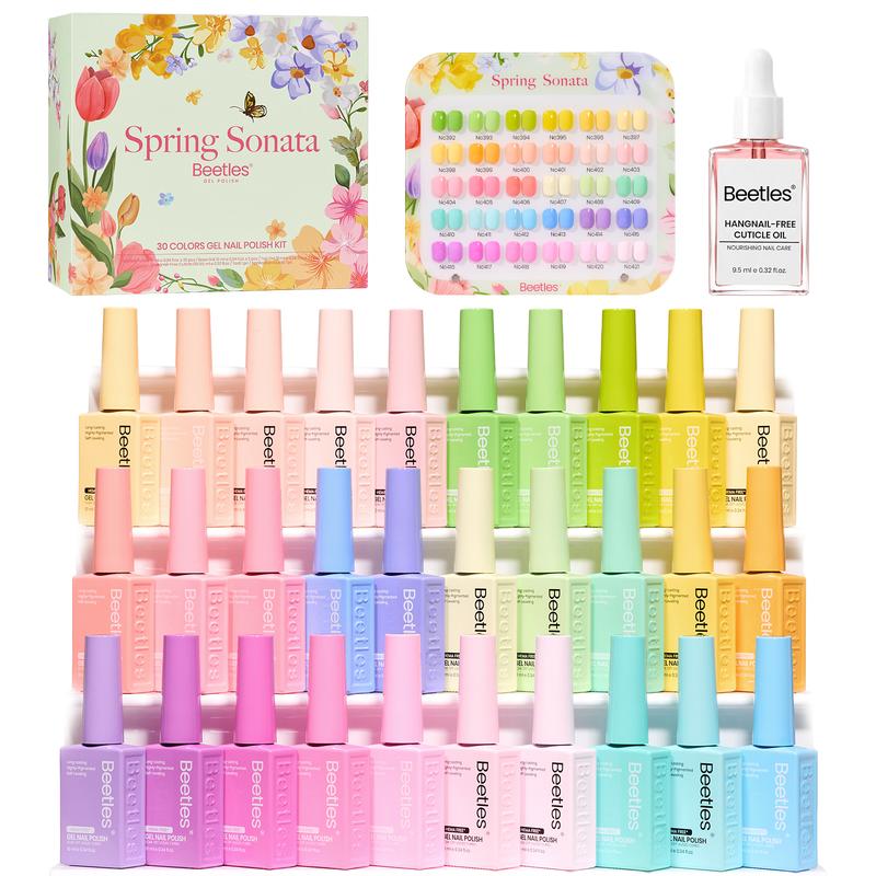 Beetles Spring Sonata Gel Nail Polish Kit | 30 HEMA Free Colors with Top and Base Coat, 10ml Each Spring Nails