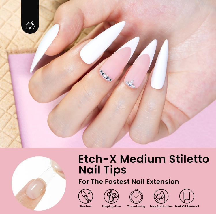 Beetles 12 Sizes Gel Nail Tips  Medium Stiletto  Gel Nail Tips 288Pcs