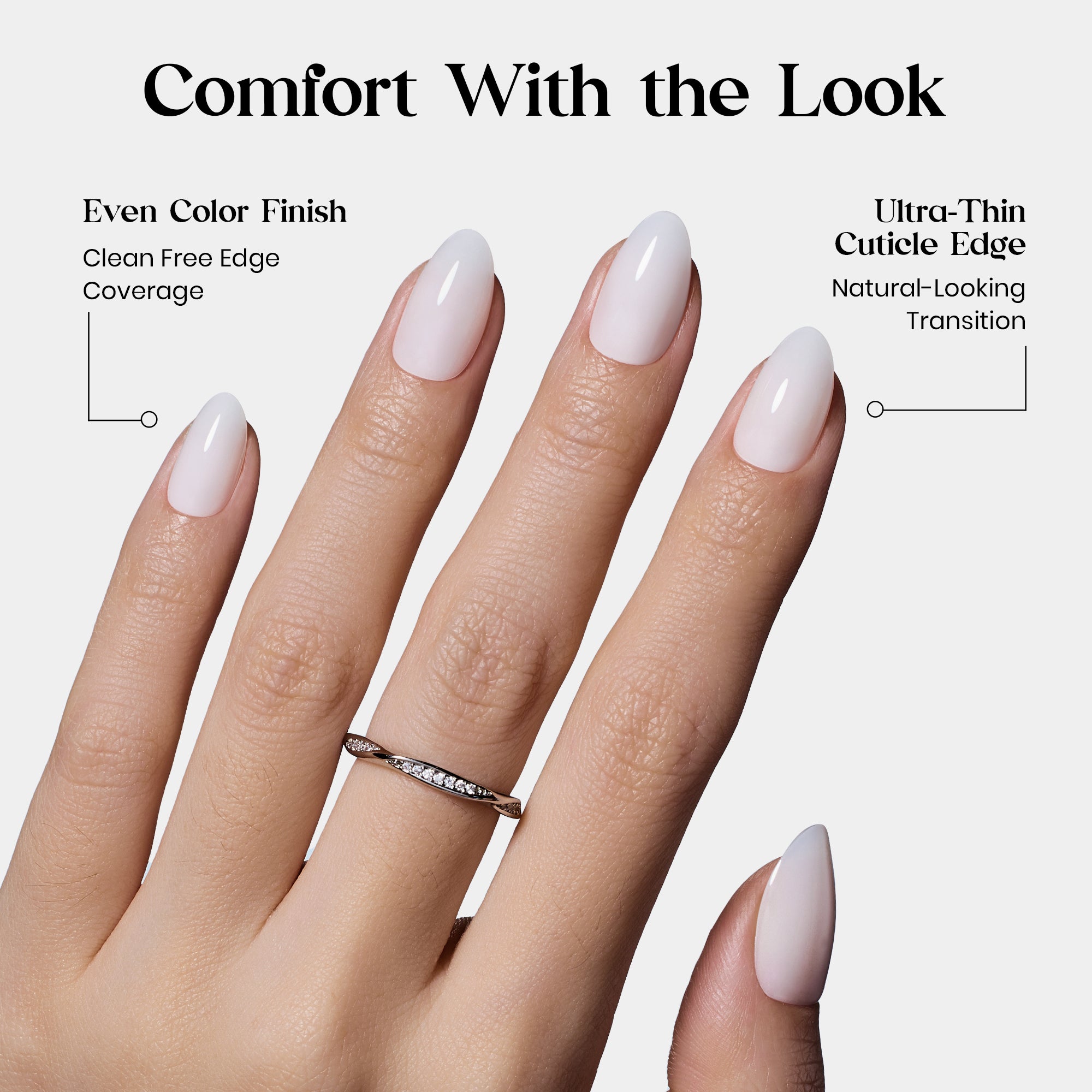 Beetles Natural Milky Press On Nails | Milky White Short Almond 16 sizes-32pcs