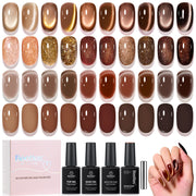 Beetles Chestnut Mousse 20 Colors Brown Cat Eye Glitter Gel Polish Set 7.5ml