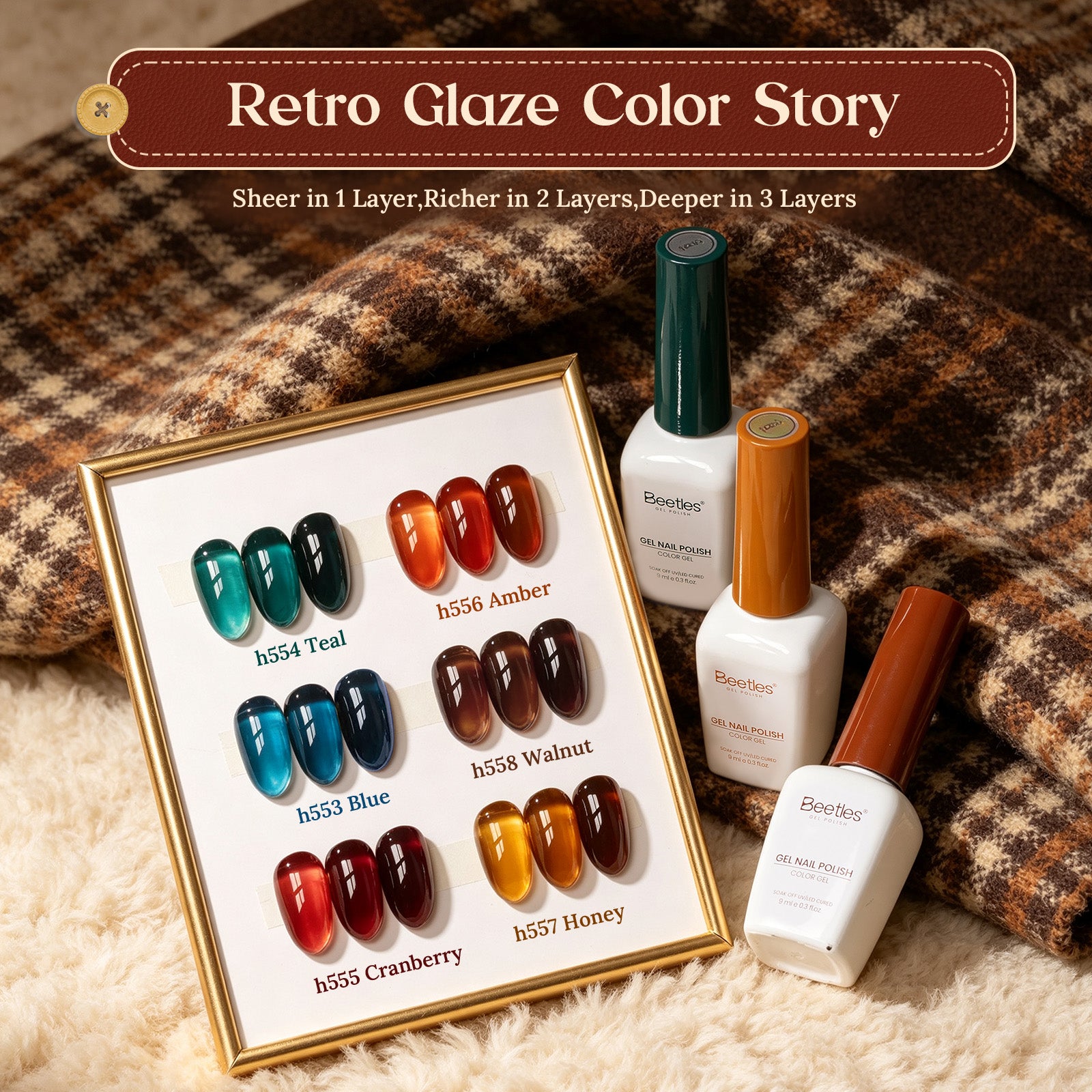Beetles Fall Nails Season - Retro Glaze 6 Colors Jelly Gel Polish Set Fall Winter Nails 9ML