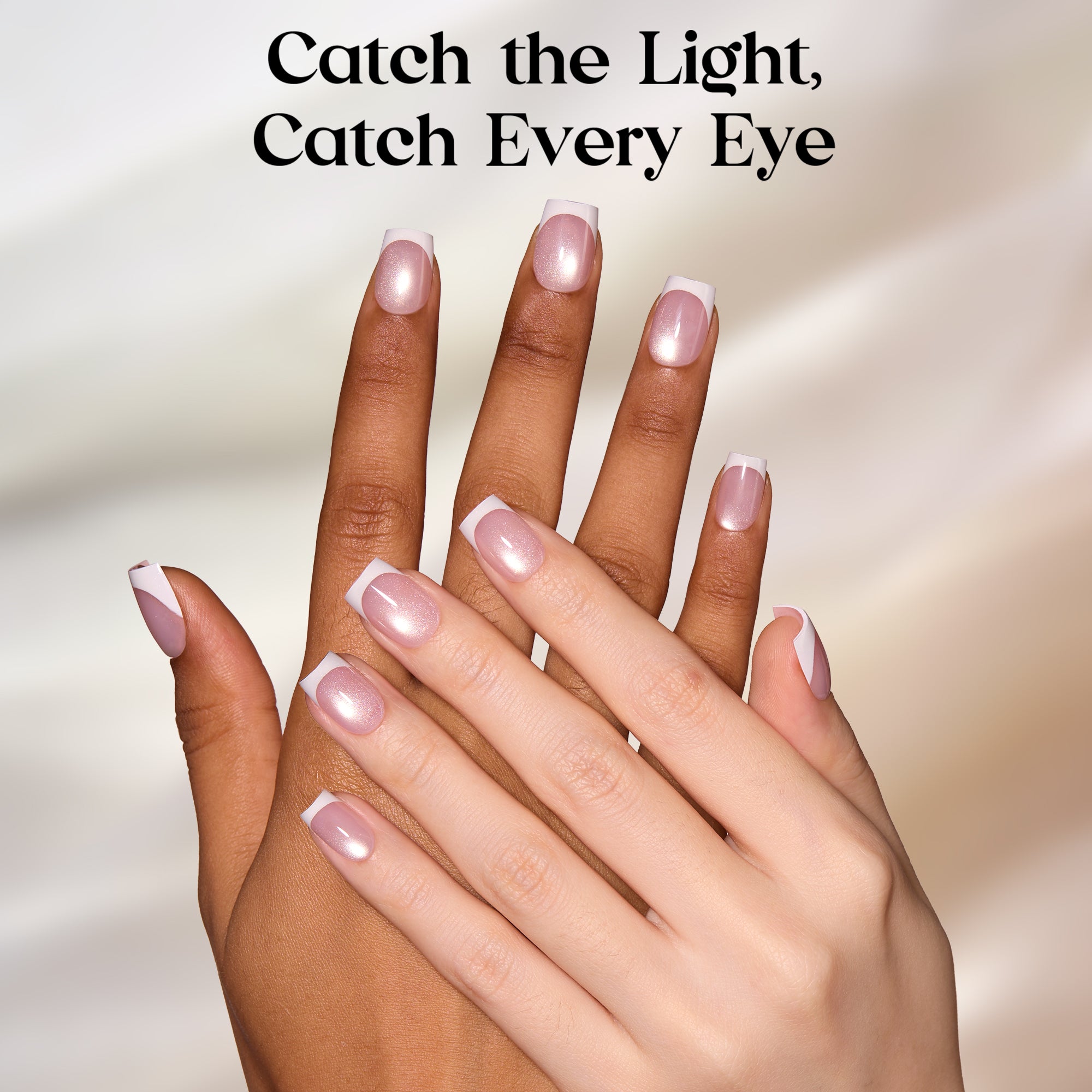 Beetles Stay Shining Glassy Blush French Press On Nails Short Square 30Pcs