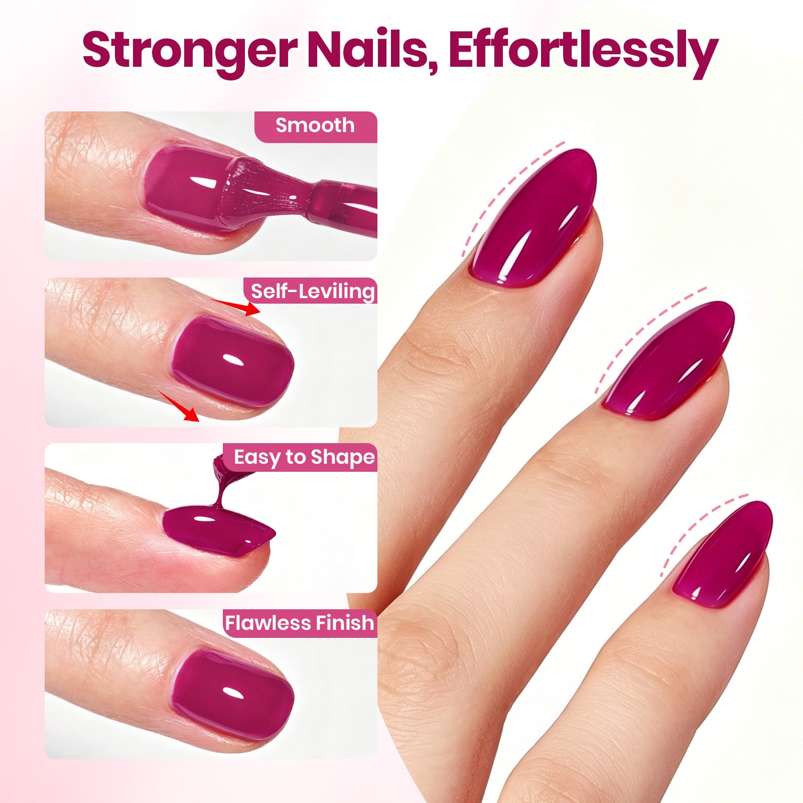 Beetles Builder Gel Nail Kit HEMA & TPO-Free, Rose Fuchsia Magenta with Nail Art Brush, 8 in 1 for Building Strengthening & Extension, Beginner Friendly DIY Salon at Home, UV LED Lamp Needed