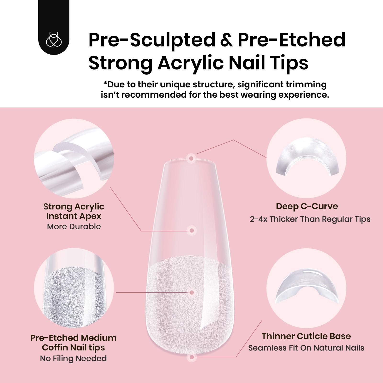 Beetles Pro Tipex Instant Apex Nail Tips, Medium Coffin 512pcs,Thicker Strong Acrylic Tips for DIY Salon-look Extensions