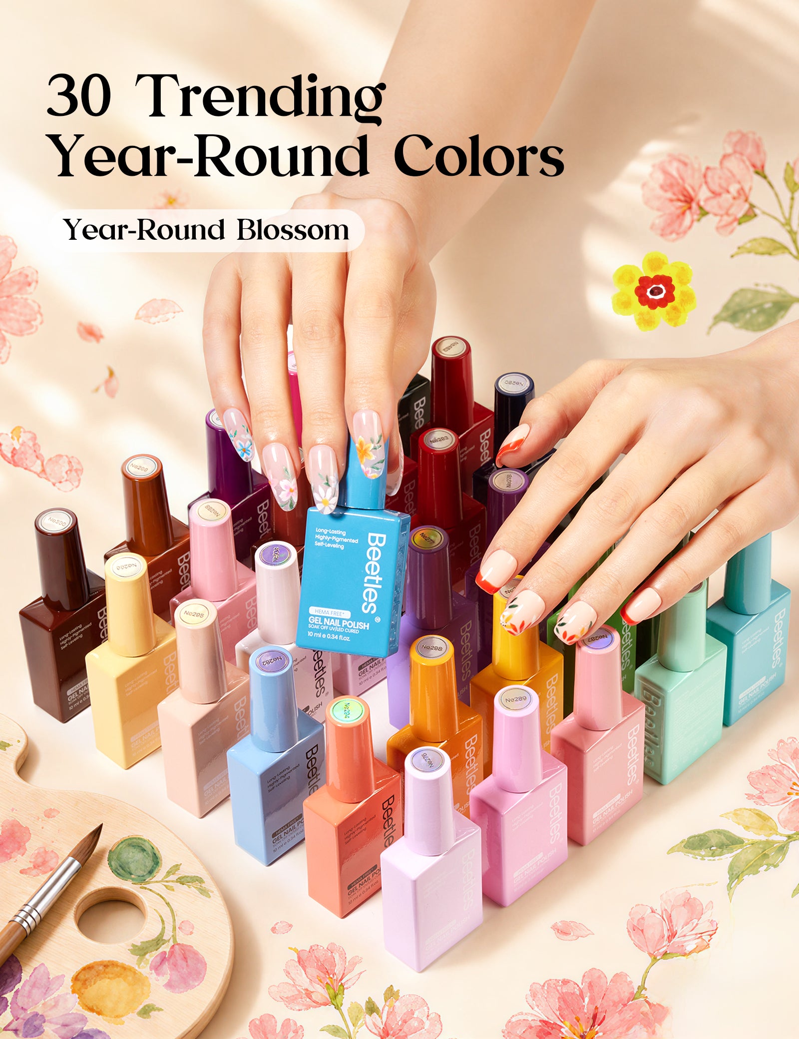 Year-Round Blossom | 30 Trending Colorful Colors HEMA Free & TPO Free Runway Palette 10ml Gel Polish Set