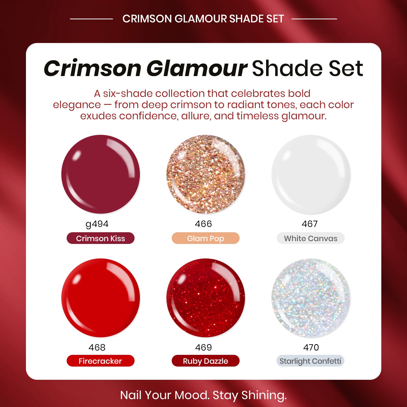 Beetles Gel Polish Crimson Glamour Shade Set -6 Pigments of Soft Joy, 7.5ml of Healing Carry