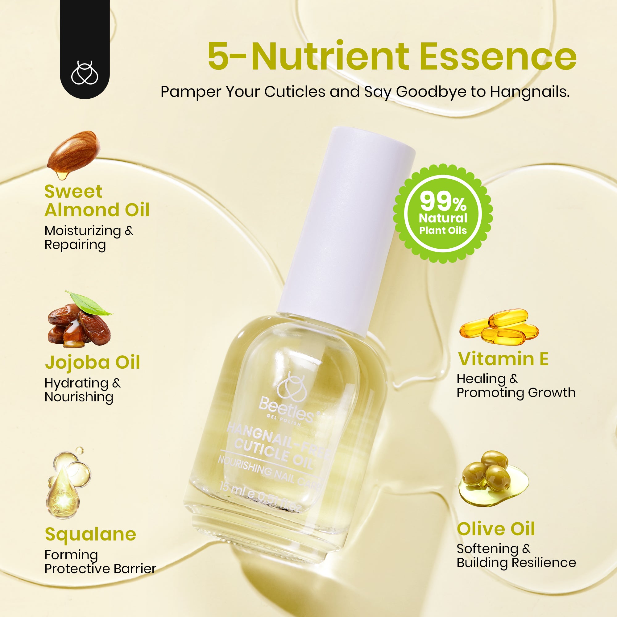 Beetles Stay Shining Hangnail-Free Cuticle Oil Almond Scent 15ml