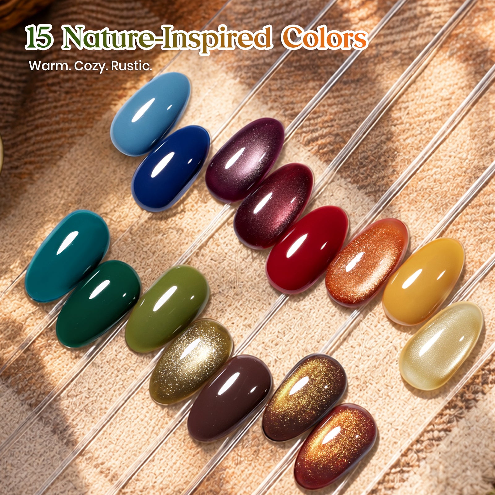 Beetles Nature Bazaar 15 Colors Cat Eye Gel Polish Set Fall Nails 7.5ml/Each
