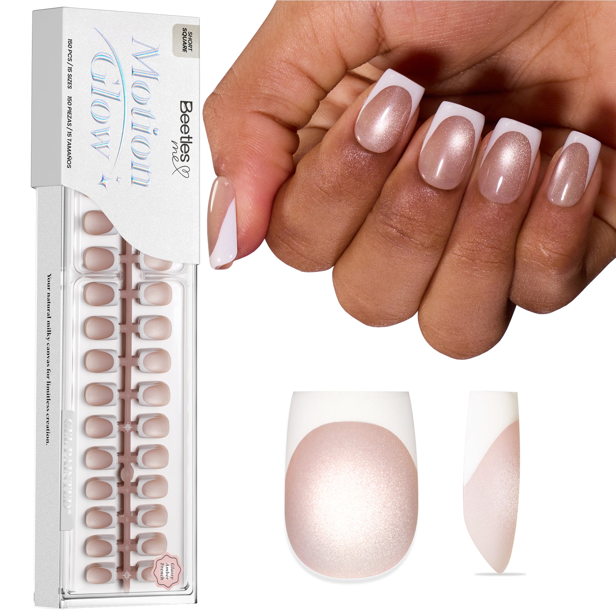 Beetles Stay Shining Glassy Amber French Press On Nails Short Squoval 160 PCS