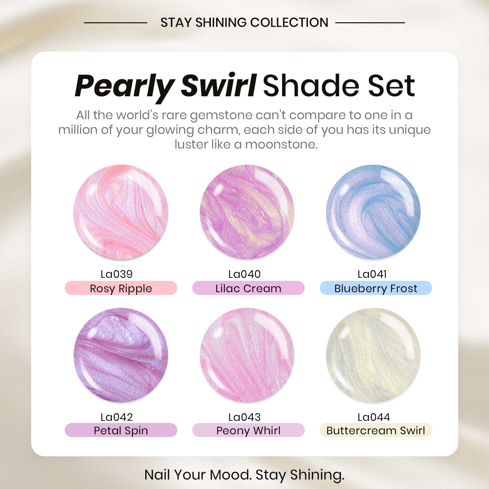 Beetles Stay Shining Gel Polish Pearly Swirl Shade Set - 6 Hues of Daily Warmth, 7.5ml of Mood Comfort