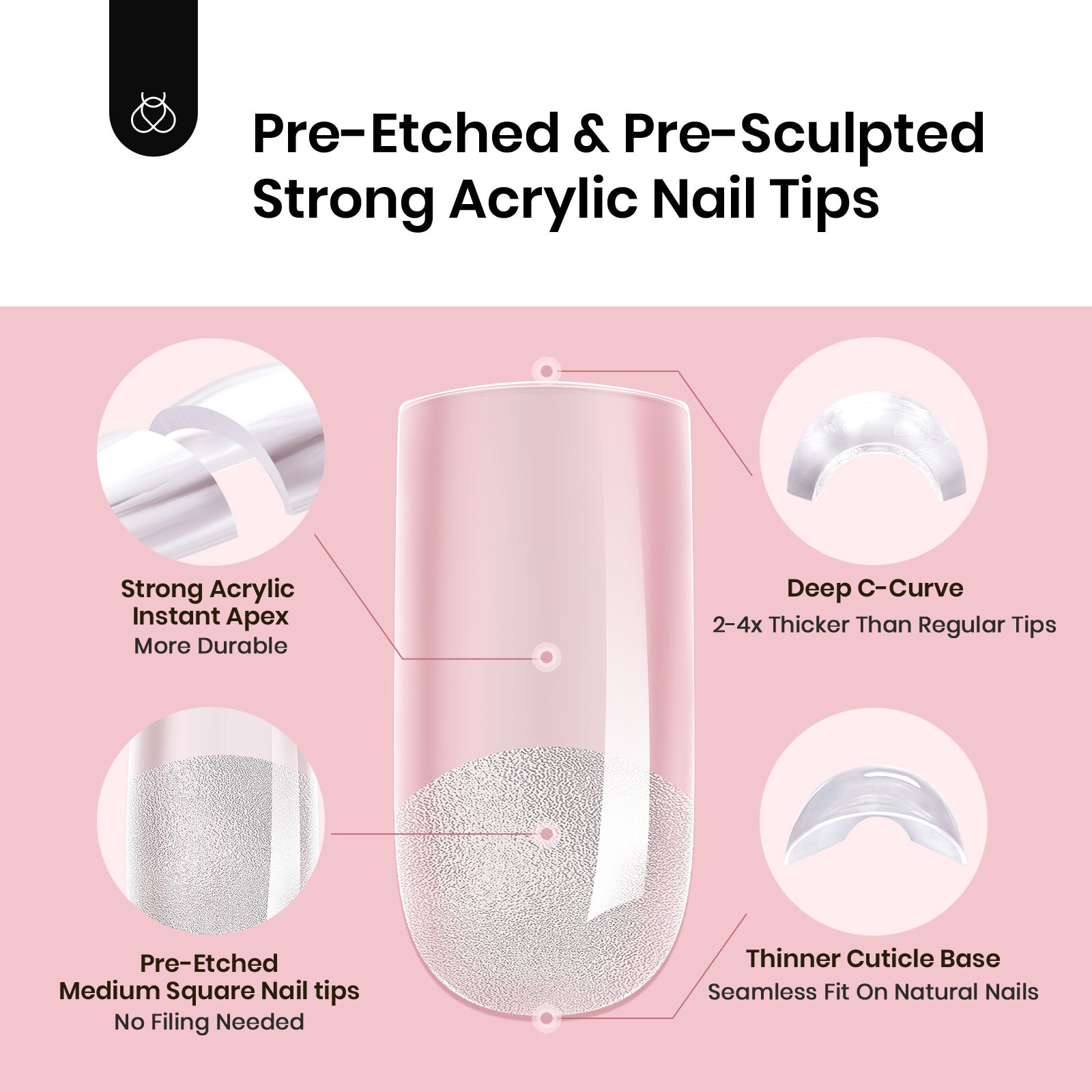 Beetles Pro Tipex Instant Apex Nail Tips, Medium Square 512pcs, Thicker Strong Acrylic Tips for DIY Salon-look Extensions