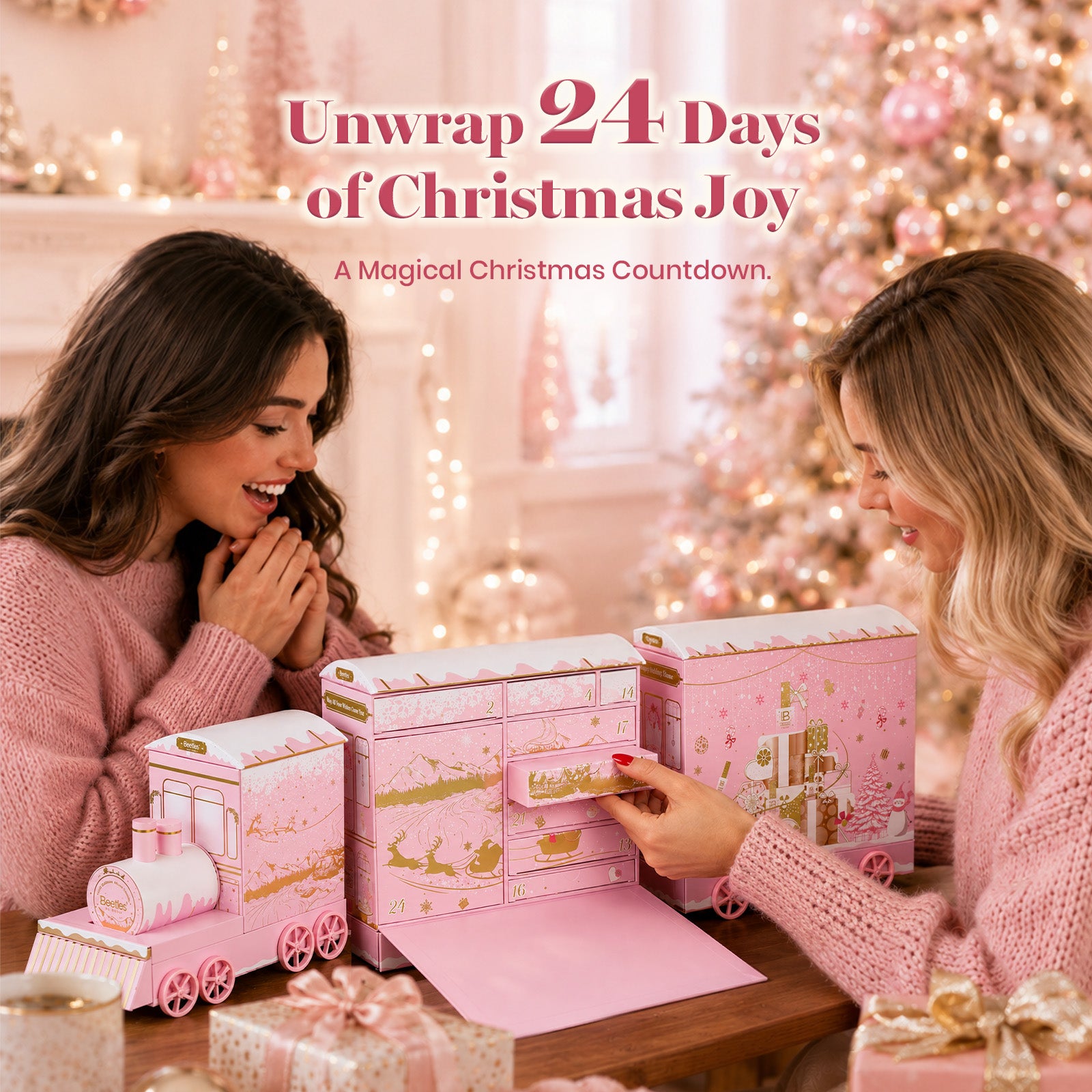 Exclusive Launch | Beetles Christmas Miracle Express 8 Colors 58PCS HEMA Free TPO Free 2026 Advent Calendar Nail Gift Box