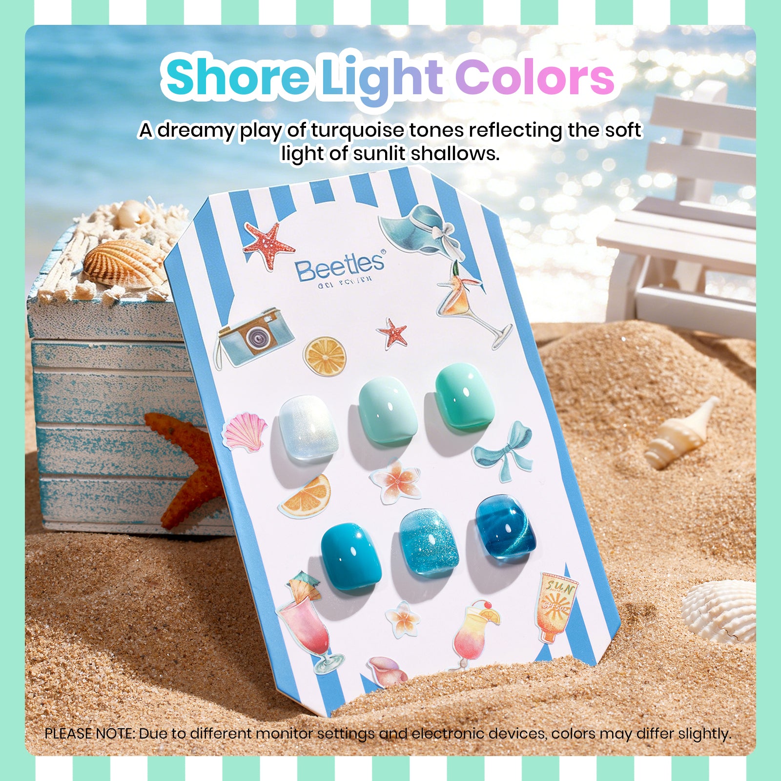 Beetles Summer Voyage - Shore Light Blue Cat Eye Gel Summer Nails 6 Colors Gel Polish Set 9ml