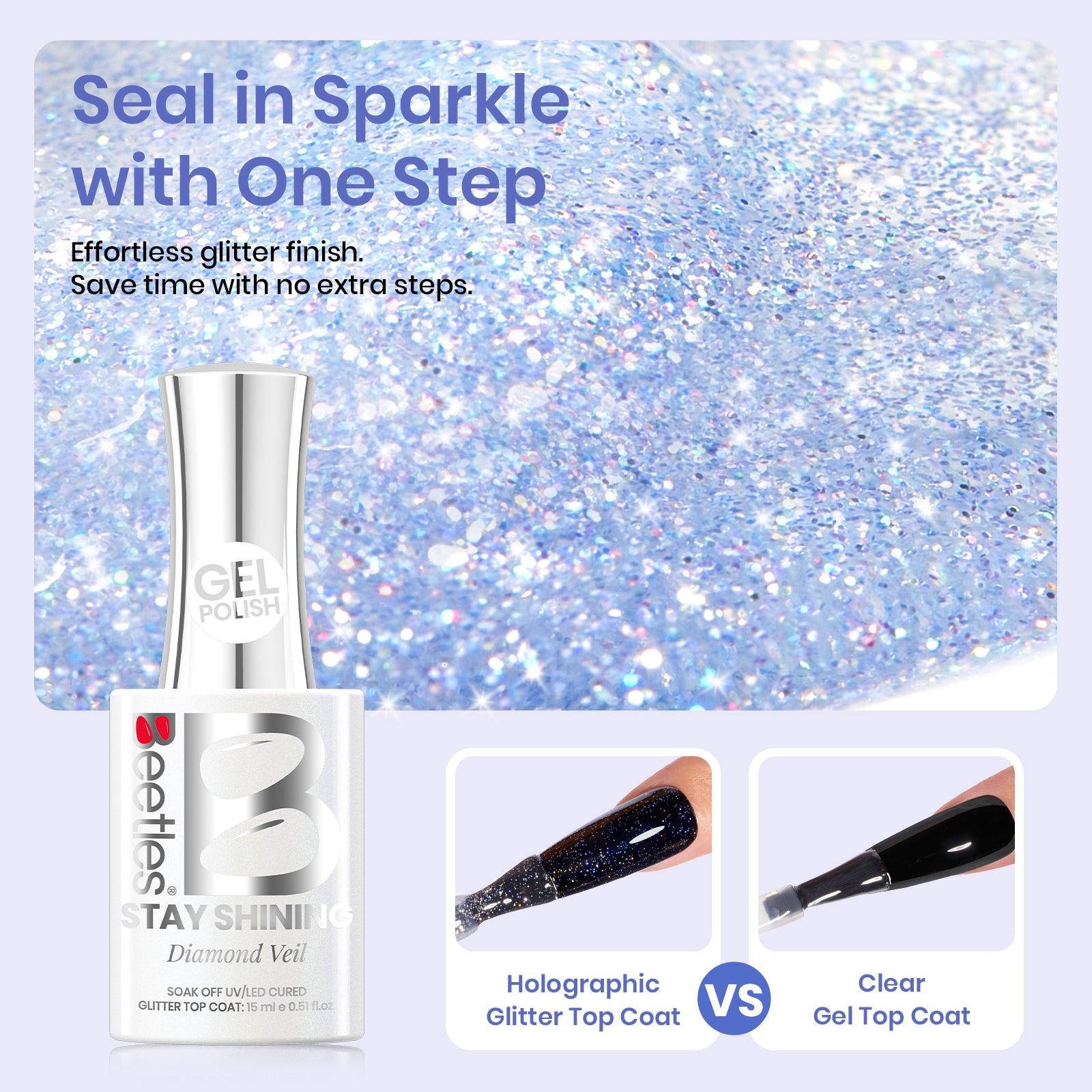 Beetles Stay Shining Diamond Veil Glitter Top Coat HEMA Free & TPO Free 15ml
