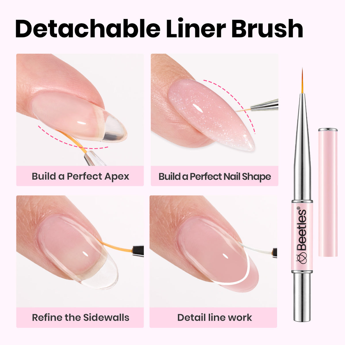 Beetles Builder Gel for Nails HEMA & TPO-FREE, 2 Colors Clear & Jelly Nude Building Gel with Nail Brush, Strengthening Building Instant Apex & Extension, for Beginner DIY UV Nail, Peach Skin