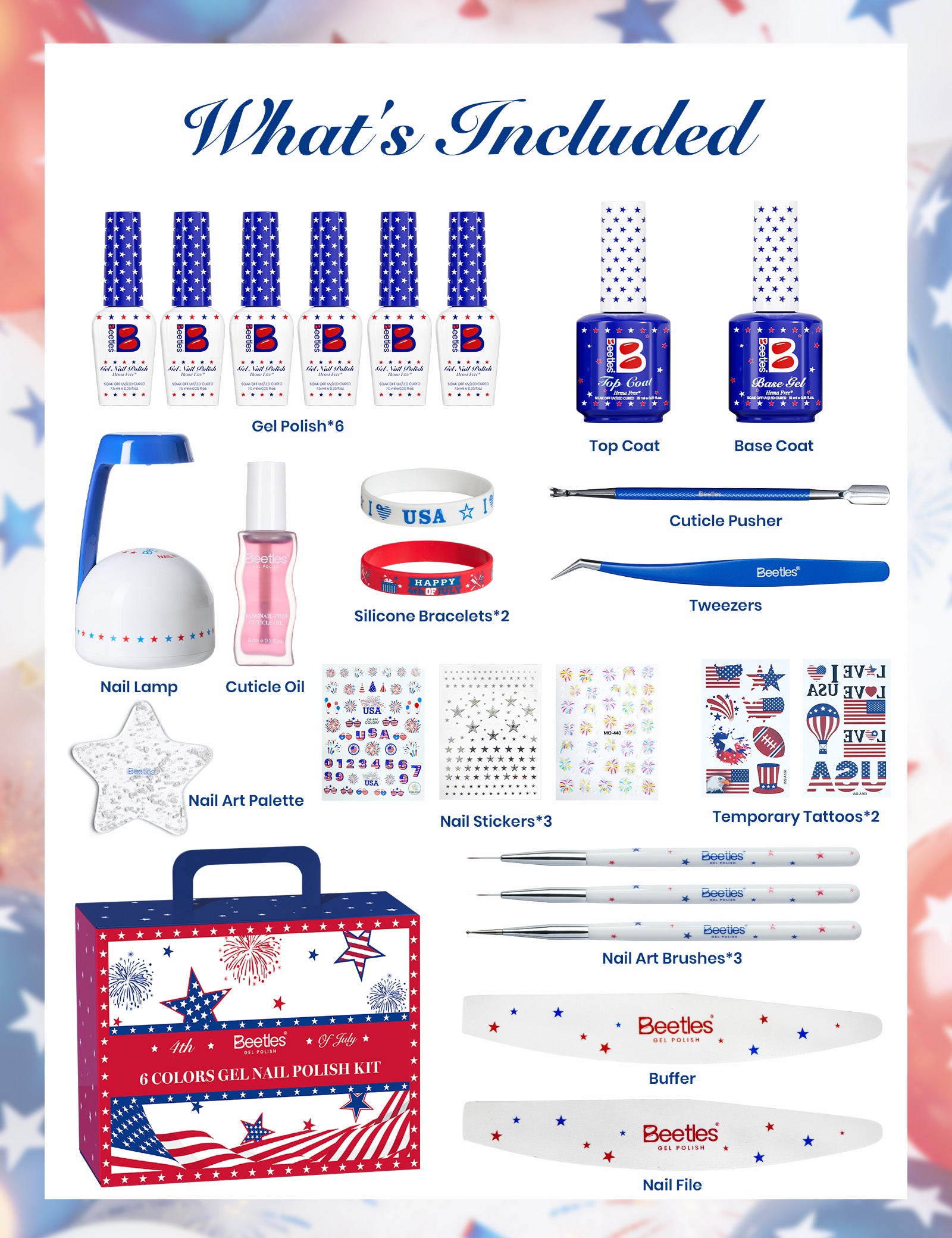 [Mother's Day Gift Box] Beetles Independence Day Gift - Beetles 4th of July Nails Hema-free Gel Kit