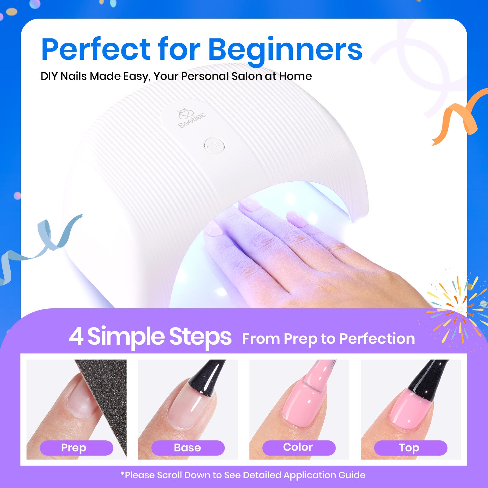 Beetles Stay Shining Colorful Dreamscape HEMA-FREE TPO FREE Gel Nail Kit with UV Light, DIY Salon-Quality at Home