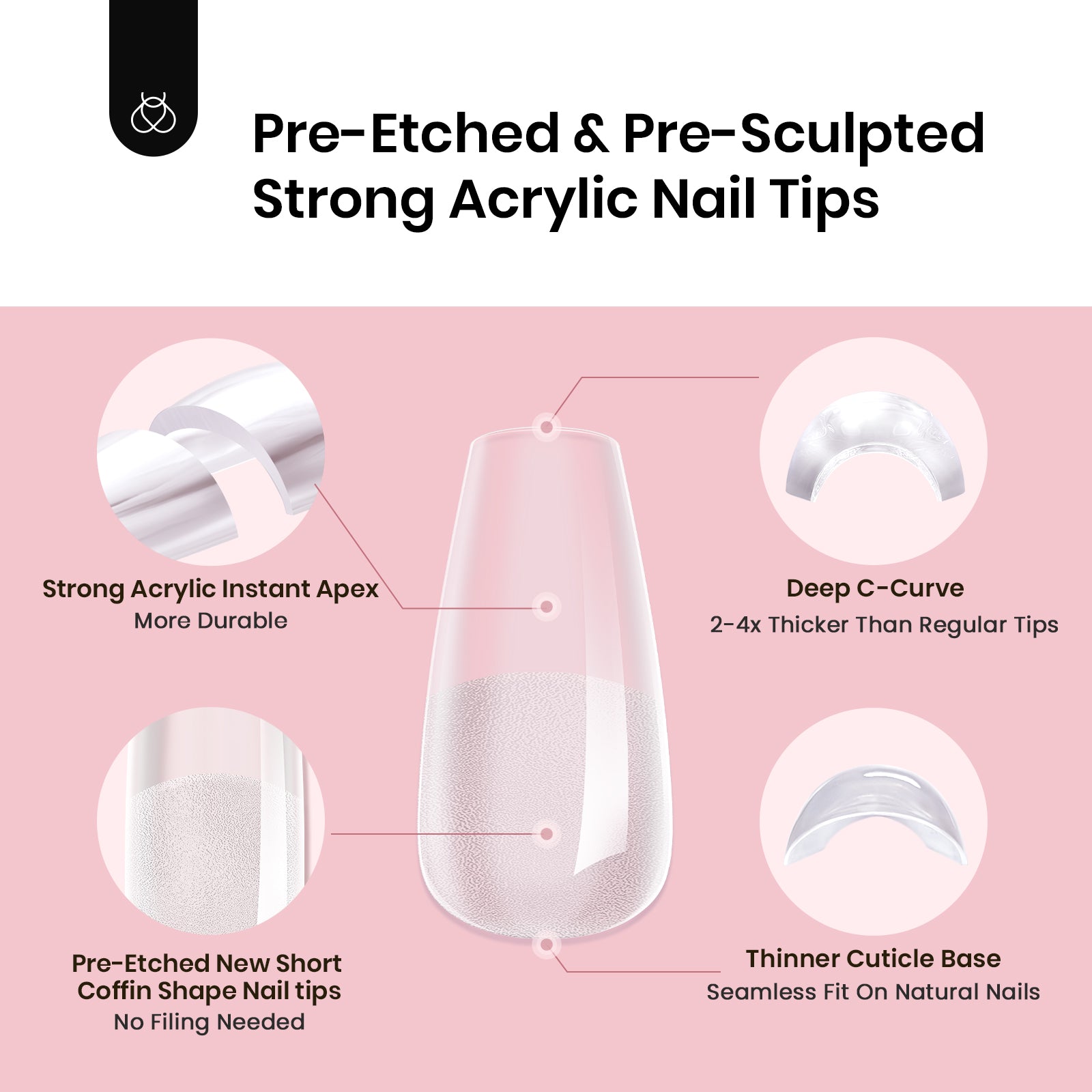 Beetles Pro Tipex Instant Apex Nail Tips, Short Coffin 512pcs, Thicker Strong Acrylic Tips for DIY Salon-look Extensions